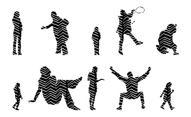 Vector illustration, Outline silhouettes of people, Contour drawing, people silhouette, Icon Set Isolated , Silhouette of sitting people, Architectural set