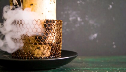 Smoked Food Presentation with Artistic Smoke and Modern Plate