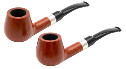 Two Polished Wooden Smoking Pipes with Silver Bands