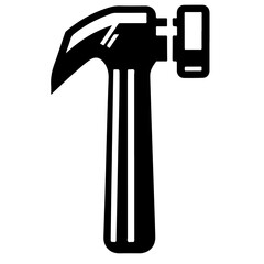 Illustration of a black hammer with a claw and a rectangular striking face on a white background isolated