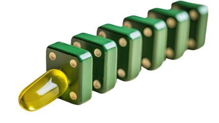 Green dominoes with a yellow capsule