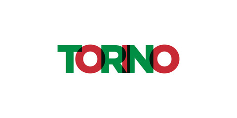 Torino in the Italia emblem. The design features a geometric style, vector illustration with bold typography in a modern font. The graphic slogan lettering.