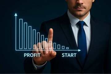 Businessman Pointing at Declining Profit Chart