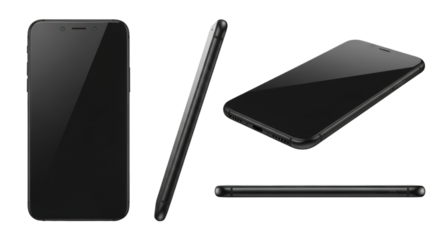Black Smartphone Displayed from Multiple Angles mobile phone