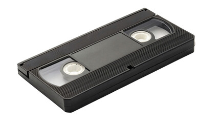 Fototapeta premium Isolated VHS video cassette tape, a retro black plastic object for old movie technology and media record on a white background