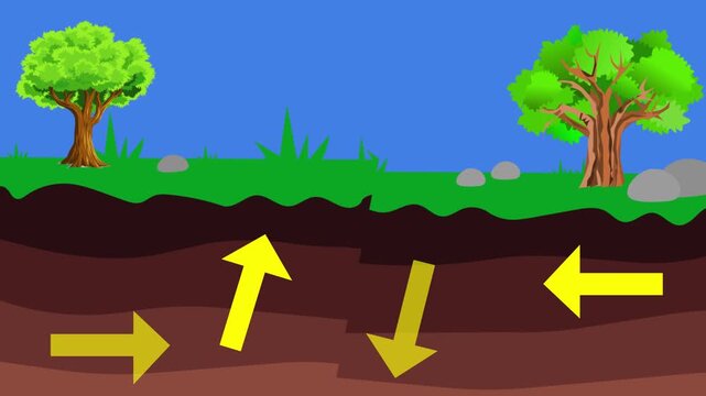 animation of tectonic plate movement that causes faults or fractures in the ground