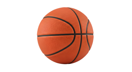 Orange basketball with black lines on a black background