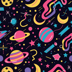 Abstract Geometric Seamless Pattern with Retro Shapes Colorful 80s Memphis Style Background	