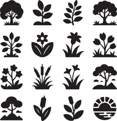 set of floral elements