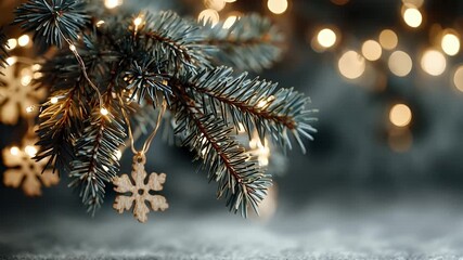 Christmas tree branch with gold snowflake ornaments - Powered by Adobe