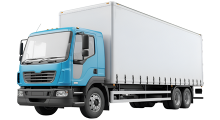 Blue and White Box Truck with Tarp Trailer graphic