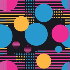 Abstract Geometric Seamless Pattern with Retro Shapes Colorful 80s Memphis Style Background	