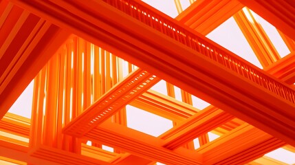 Abstract orange construction framework design with repeating geometric patterns