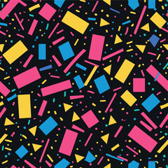 Abstract Geometric Seamless Pattern with Retro Shapes Colorful 80s Memphis Style Background	