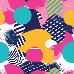 Abstract Geometric Seamless Pattern with Retro Shapes Colorful 80s Memphis Style Background	
