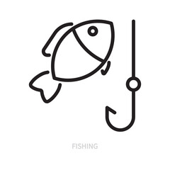 Fishing line icon. Fishing rod and fish symbol. Hobby concept. Isolated on a white background. Editable stroke. Flat design. Vector illustration.