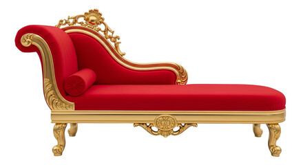 Ornate Red Velvet Chaise Lounge with Gold Trim graphic