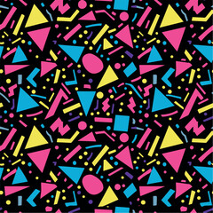 Abstract Geometric Seamless Pattern with Retro Shapes Colorful 80s Memphis Style Background	