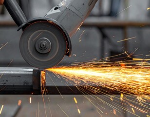 Angle Grinder Cutting Metal with Sparks in Industrial Setting.