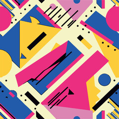Abstract Geometric Seamless Pattern with Retro Shapes Colorful 80s Memphis Style Background	