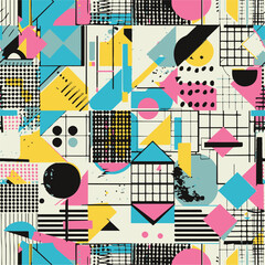 Abstract Geometric Seamless Pattern with Retro Shapes Colorful 80s Memphis Style Background	