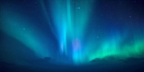 Bright turquoise and green aurora borealis shines under a starry night sky in a serene landscape
