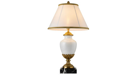 Ornate White and Gold Table Lamp on Black Background
