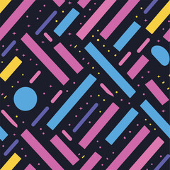 Abstract Geometric Seamless Pattern with Retro Shapes Colorful 80s Memphis Style Background	
