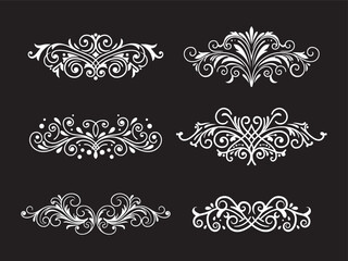 Elegant Floral Ornament Collection on Black Background