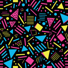 Abstract Geometric Seamless Pattern with Retro Shapes Colorful 80s Memphis Style Background	