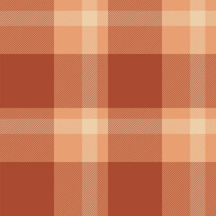 Crossed vector tartan check, domestic textile background texture. Rest fabric seamless plaid pattern in red and orange colors.