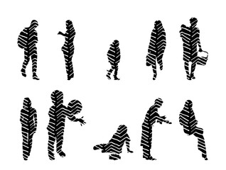 Vector illustration, Outline silhouettes of people, Contour drawing, people silhouette, Icon Set Isolated , Silhouette of sitting people, Architectural set