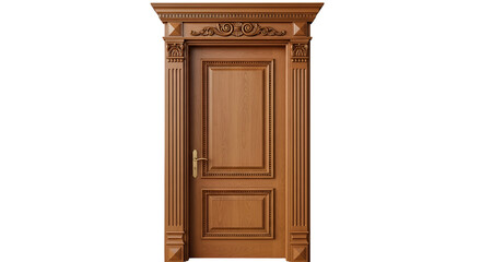 Ornate Wooden Door with Gold Handle carved