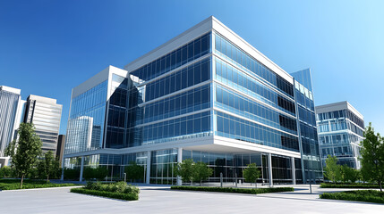 Obraz premium A large, modern office building with an innovative design.