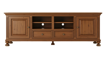 Ornate Wooden Media Console with Drawers and Shelves