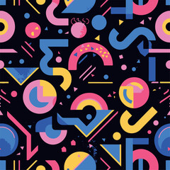Abstract Geometric Seamless Pattern with Retro Shapes Colorful 80s Memphis Style Background	