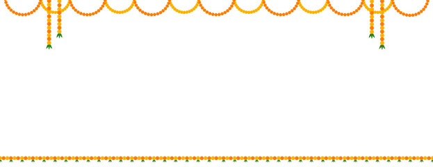 Marigold flower garland elements different types decoration mala: traditional celebration festival of  Diwali, deepawali, wedding, invitation, card, floral, dussehra, vector png design