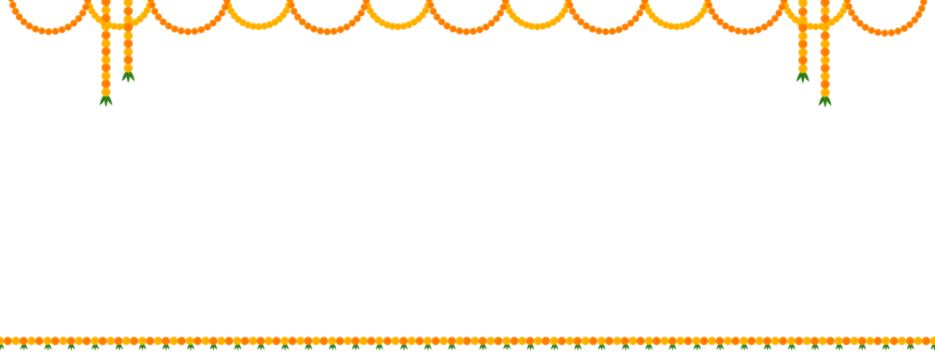 Marigold flower garland elements different types decoration mala: traditional celebration festival of Diwali, deepawali, wedding, invitation, card, floral, dussehra, vector png design