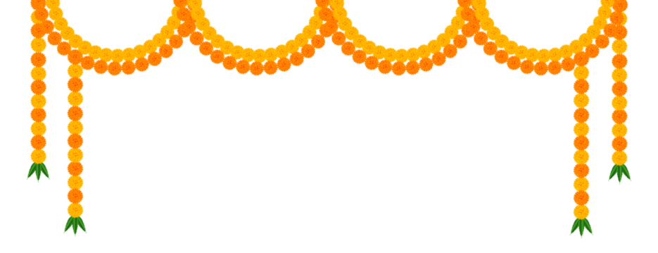 Marigold flower elements different types decoration: traditional celebration festival of  Diwali, deepawali, wedding, invitation, card, floral, dussehra, on transparent background, vector png design