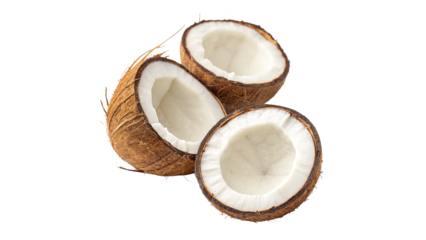 Freshly cut coconuts, smooth flesh ideal for cooking and snacking at a sunny tropical marketOn a transparent background
