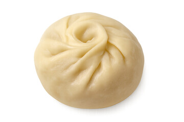 Soft steamed dumpling with pleated folds and smooth pale dough, round delicate