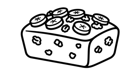 Delicious banana bread with walnuts and banana slices on top.