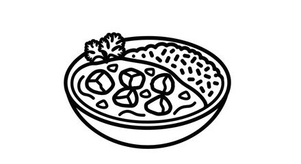 Delicious bowl of curry with rice and garnish a tasty meal.