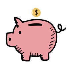 Hand-drawn doodle-style pigi bank icons on a white background