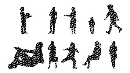 Vector illustration, Outline silhouettes of people, Contour drawing, people silhouette, Icon Set Isolated , Silhouette of sitting people, Architectural set © Victoria