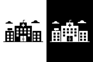 Healthcare Hospital Vector Illustration. Simple Silhouette Icon of Medical Building