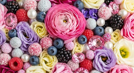 Fototapeta premium Beautiful Arrangement of Flowers Berries and Pearls