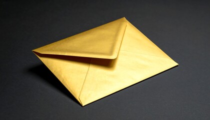 A golden paper envelope angled against a dark gray background, showcasing its folded structure, texture, and shadows. An image of communication and delivery