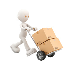Delivery mascot with moving boxes on a hand truck