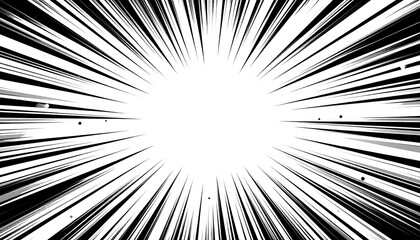 A dynamic graphic with black speed lines emanating from a central white circular shape, creating a sense of movement